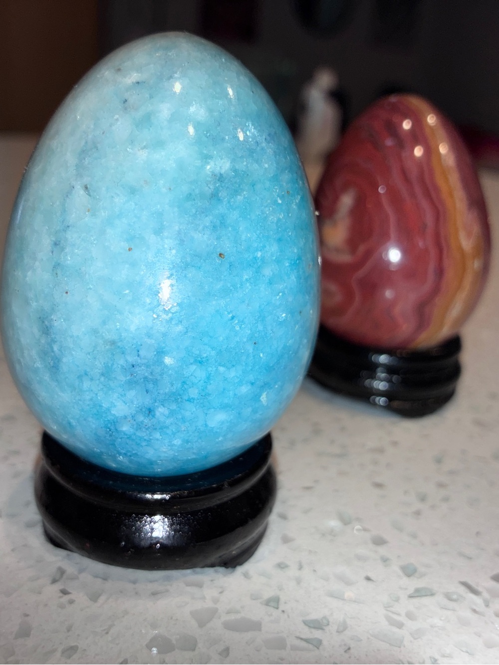 Blue and Red Banded Decorative Stone Egg Set Faberge